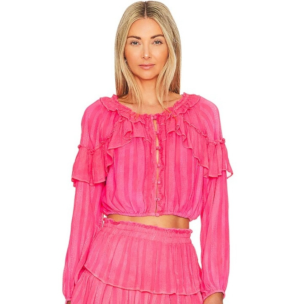 LoveShackFancy Ruffle popover Top In Watermelon Ice Sz XS NWT